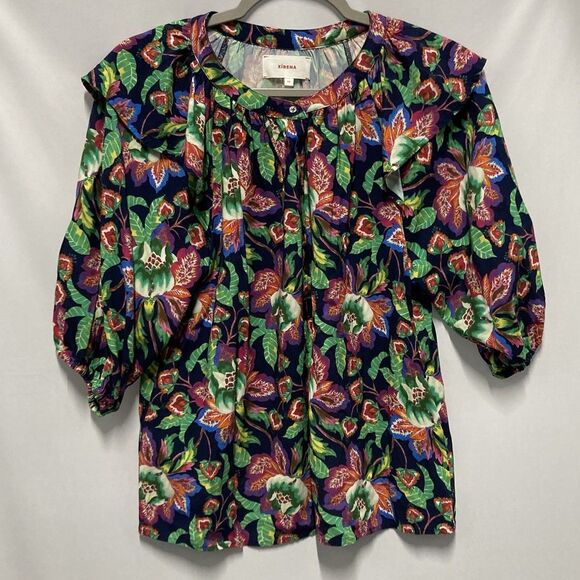 Xirena Kiarna Top Multicolor Floral Women’s XS Ruffle Puff Sleeve Button Collar - Picture 4 of 12